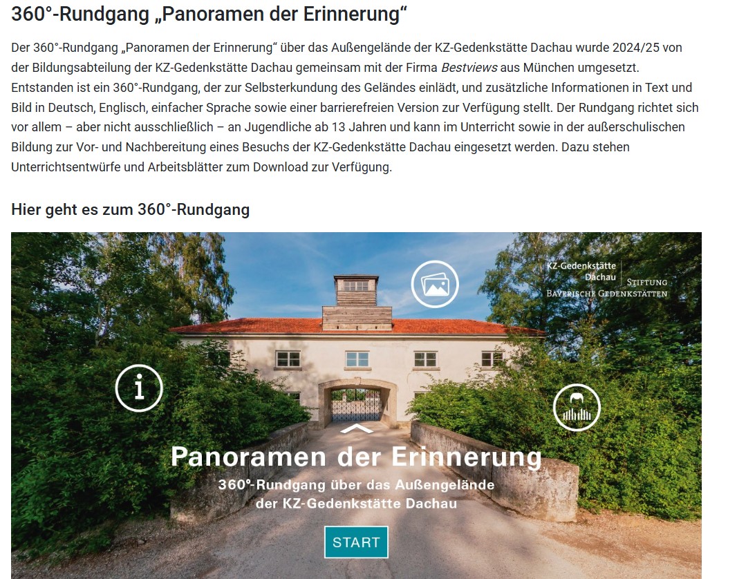 screenshot der Startseite zum 360°-Rundgang "Panoramen der Erinnerung"