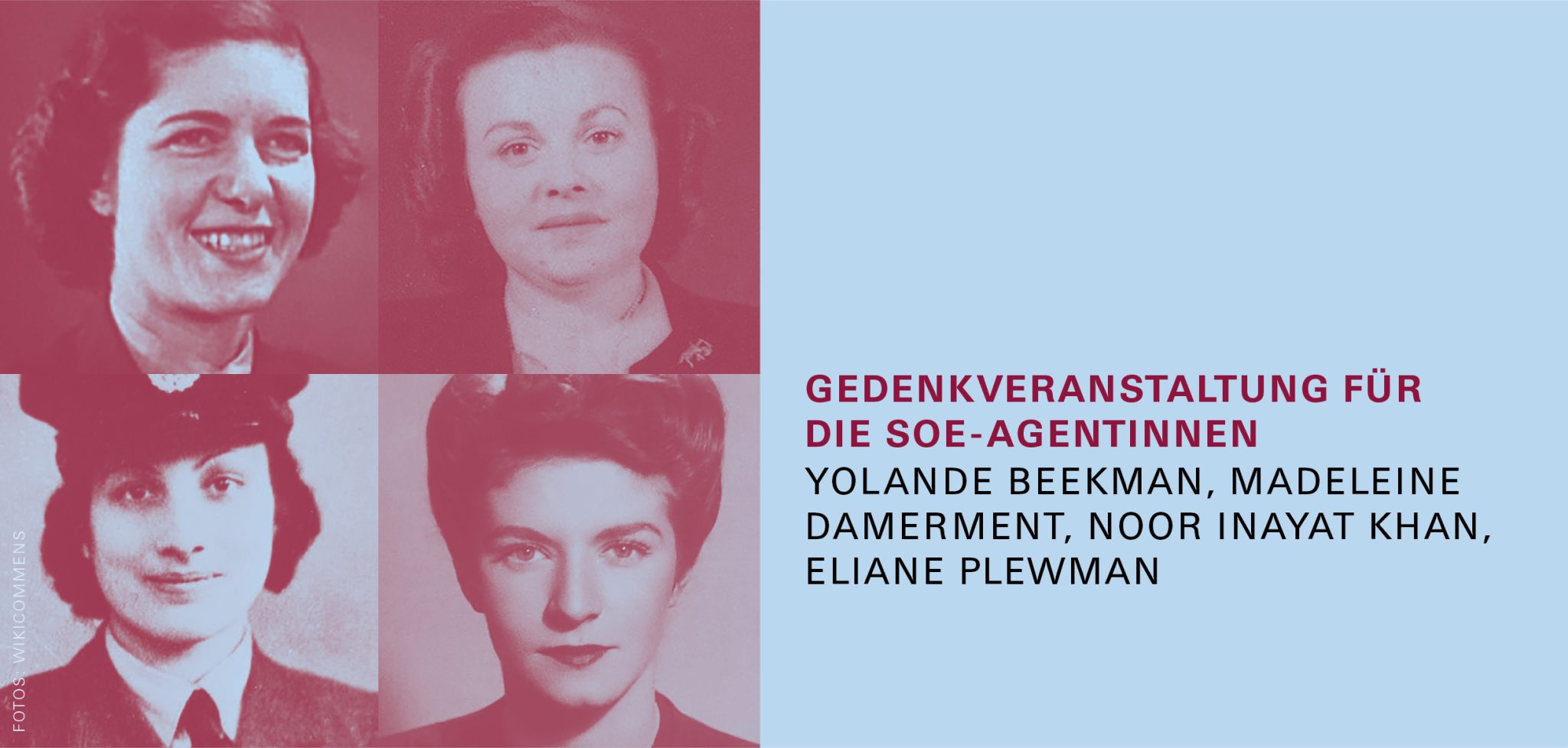 Yolande Beekman, Madeleine Damerment, Noor Inayat Khan, Eliane Plewman Fotos WikiCommons