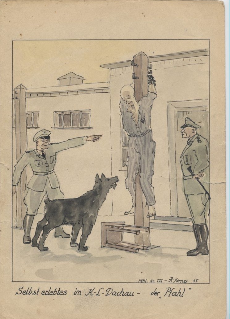 Foto: Zeichnung des ehemaligen Häftlings Albert Kerner nach der Befreiung © Archiv der KZ-Gedenkstätte Dachau.