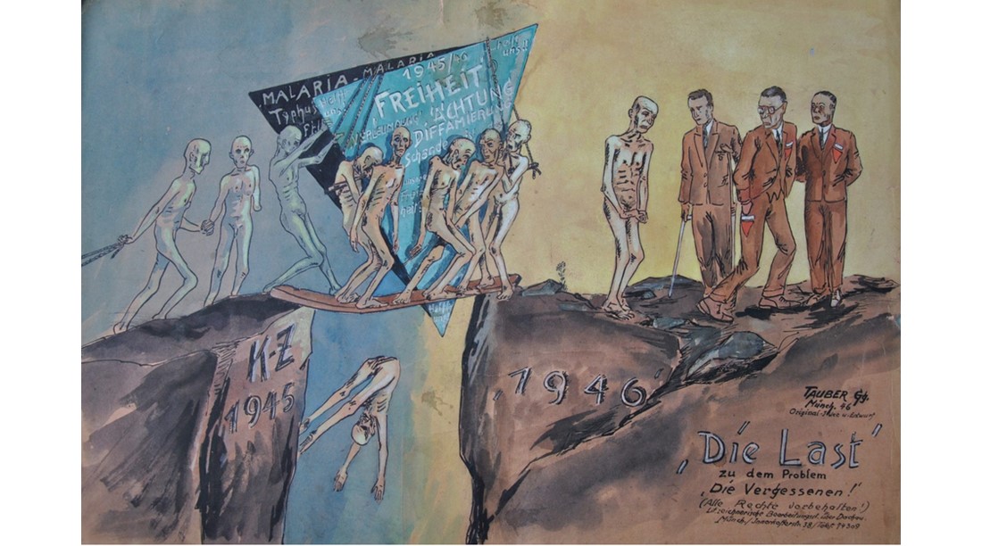 Aquarellzeichnung von Georg Tauber zur Situation der „vergessenen“ Opfer, 1946 (Leihgabe aus Privatbesitz) KZ-Gedenkstätte Dachau.
