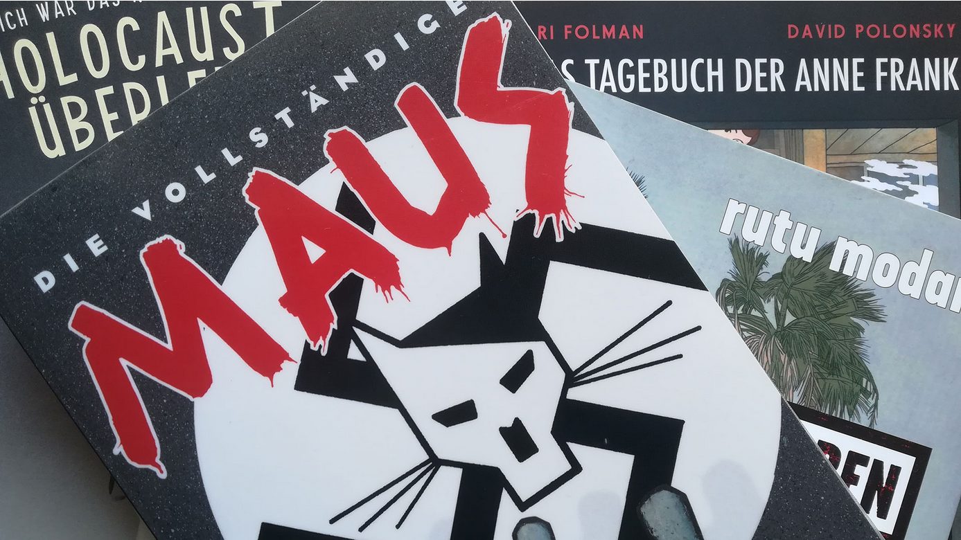 Aufnahme einiger Comics zum Thema Nationalsozialismus Foto KZ-Gedenkstätte Dachau